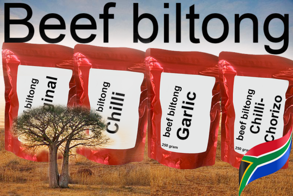 Moorcroft biltong Super Set: de 4 smaken Zuid-Afr. stijl beef biltong à 250 gram voor € 86,- !