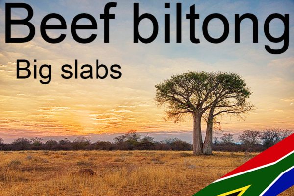 Moorcroft beef biltong, grote stukken, gemaakt door Zuid-Afrikanen,  € 8,95 per 100 gram
